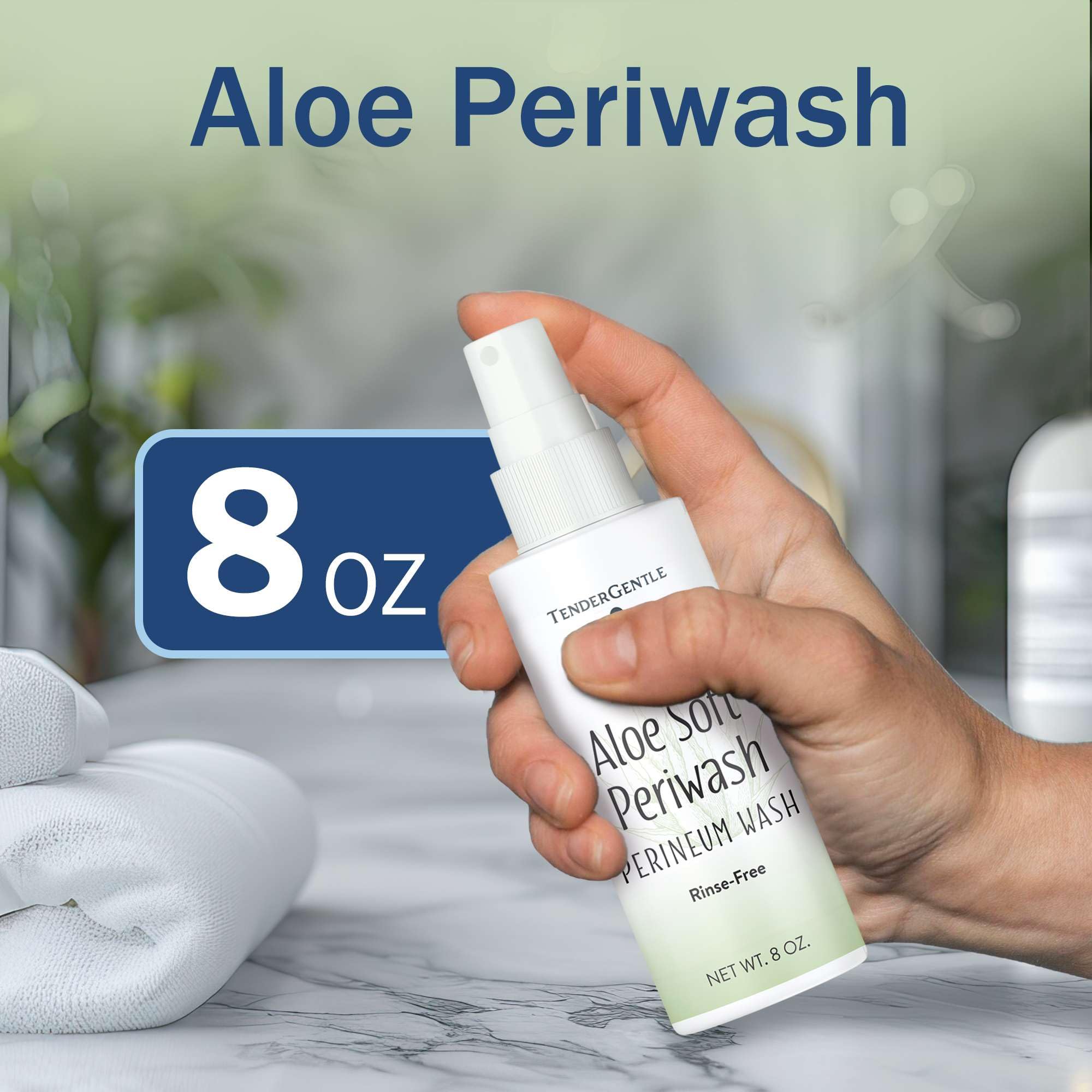 TenderGentle rinse-free perineum wash bottle featuring aloe vera for soothing cleansing.