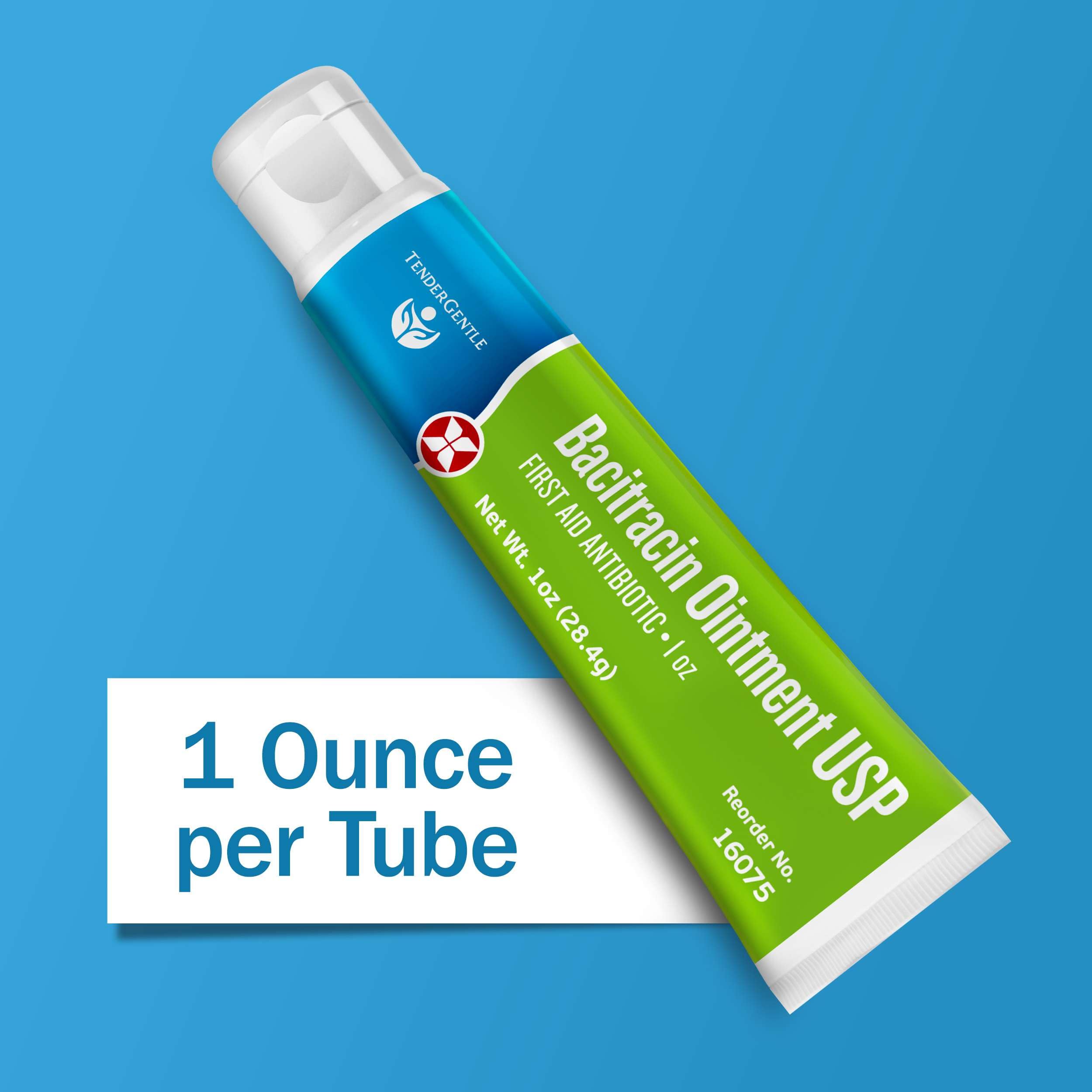 TenderGentle Bacitracin Ointment label close-up highlighting zinc content for minor wounds.