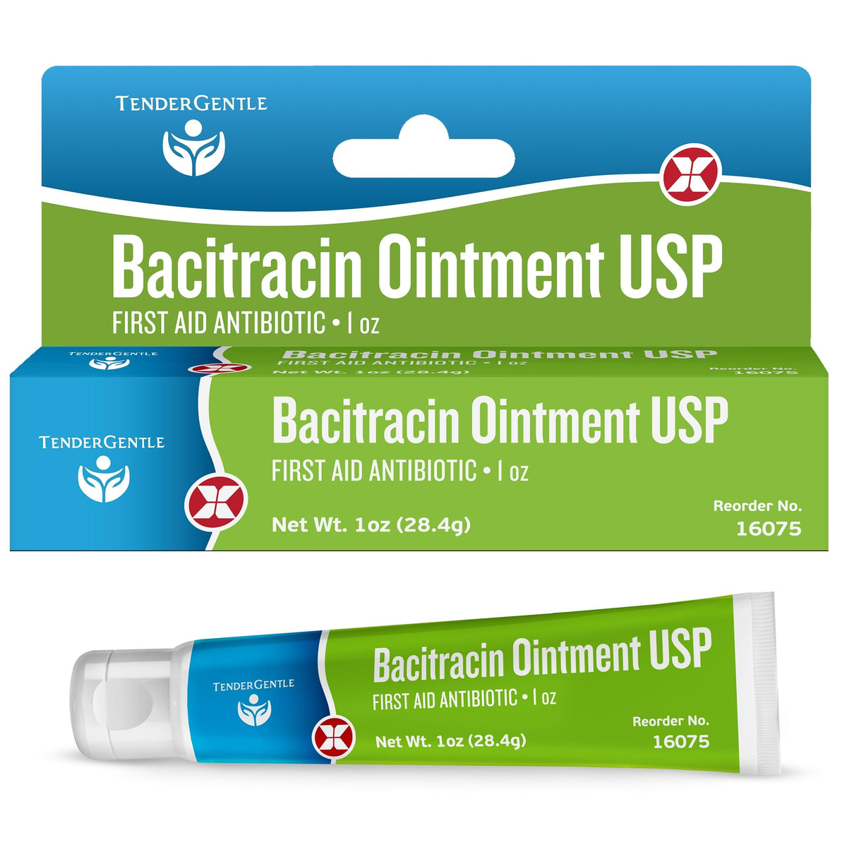 TenderGentle Bacitracin Ointment tube front for quick first-aid application.