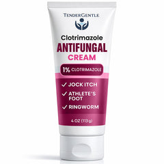 TenderGentle clotrimazole cream tube 4oz ready for quick relief of fungal skin discomfort.