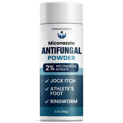 TenderGentle Miconazole Powder bottle, 3oz, ready for on-the-go relief.