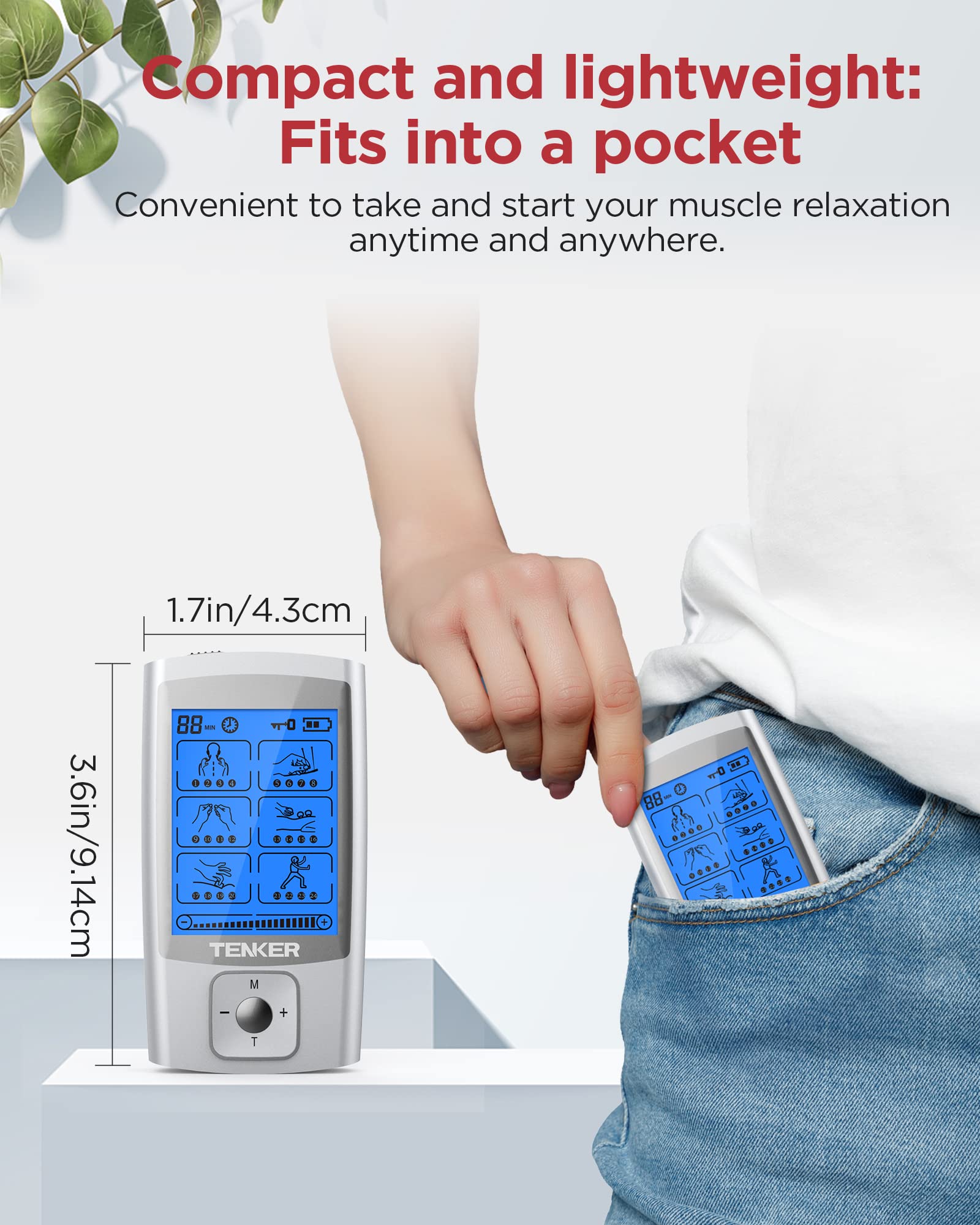 TENKER TENS Unit dual-output control for two areas at once.