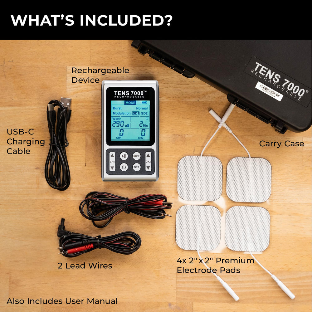 TENS 7000 Rechargeable Elite back pain use case illustrating localized relief