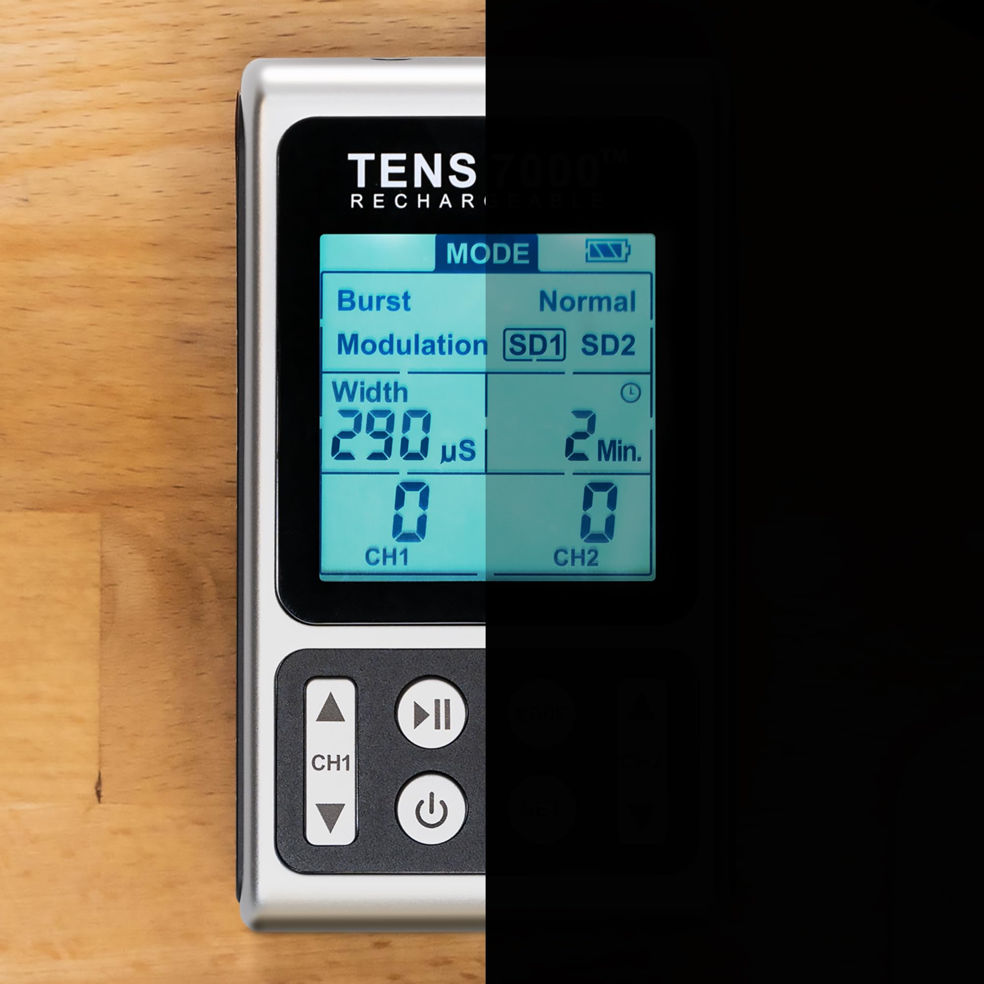 TENS 7000 Rechargeable Elite battery charging setup ensuring uninterrupted sessions