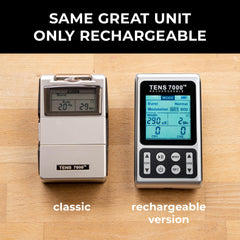 TENS 7000 Rechargeable Elite electrodes on skin showing targeted stimulation for muscles