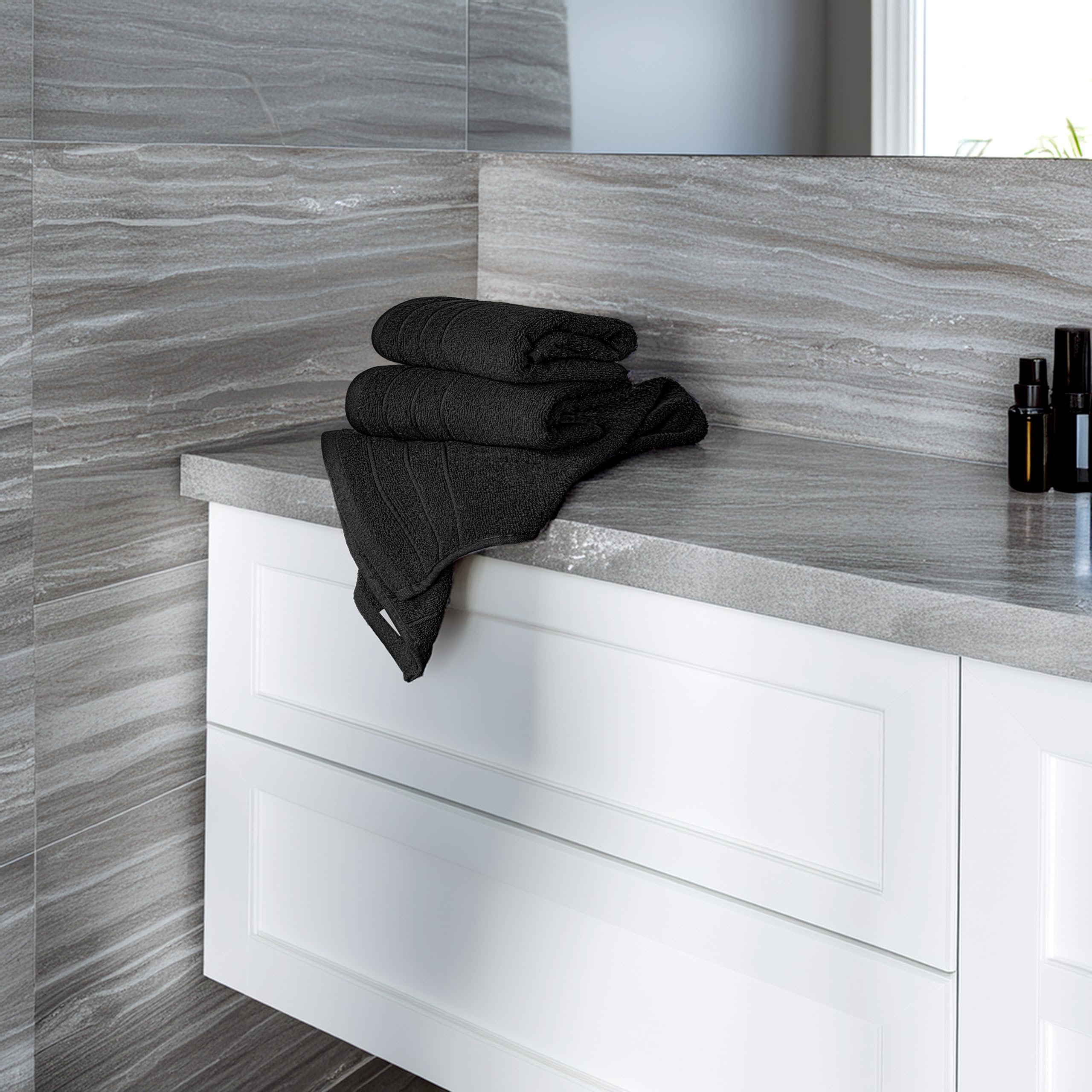 Tens Towels 16x28 on rack shows quick-dry performance for kitchen and bath.