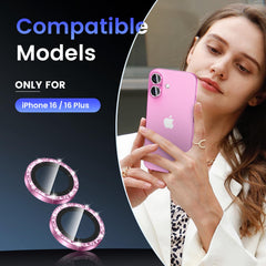 Tensea iPhone 16 Plus dual-lens protector with metal ring adds stylish protection.