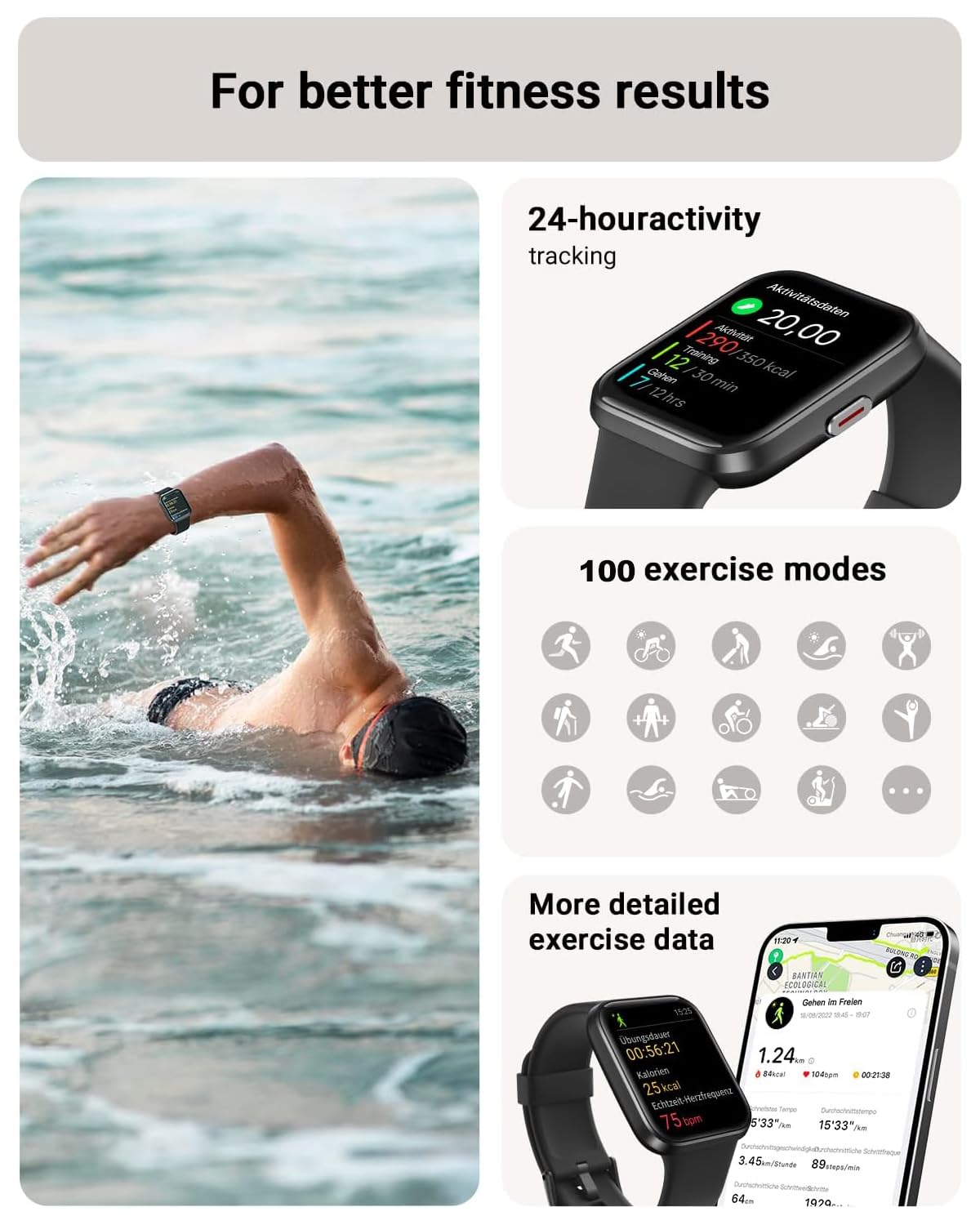 Tensky Smart Watch sleep tracking with deep and light sleep insights