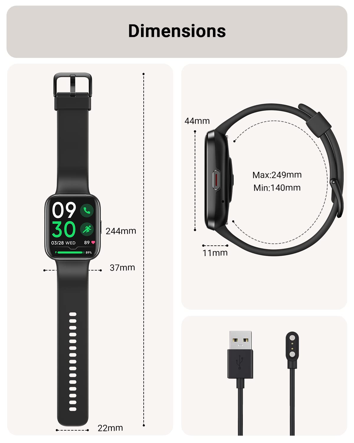Tensky Smart Watch 3ATM waterproof design for swimming and rain