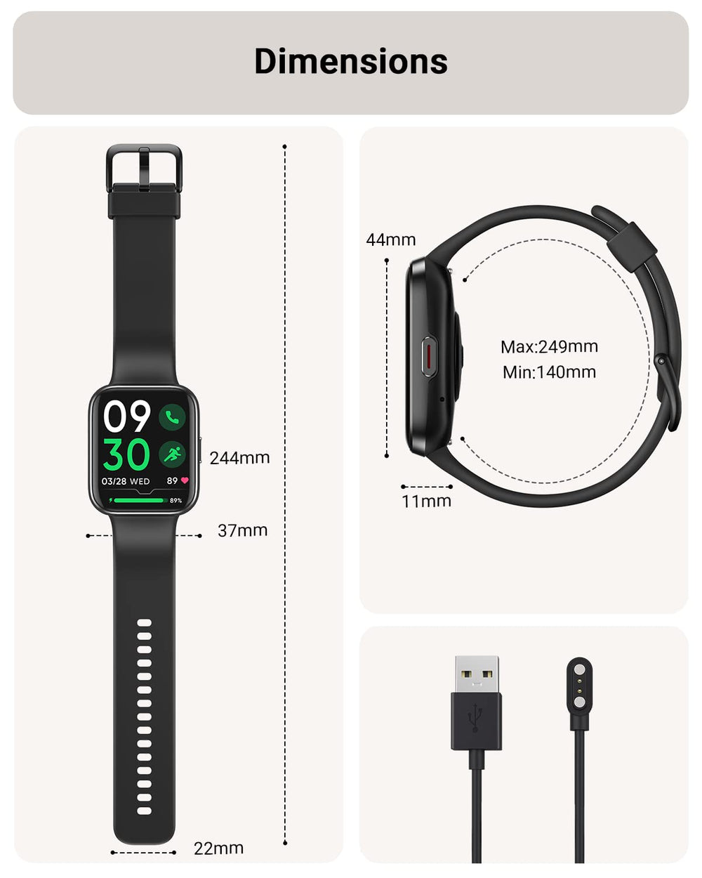 Tensky Smart Watch 3ATM waterproof design for swimming and rain