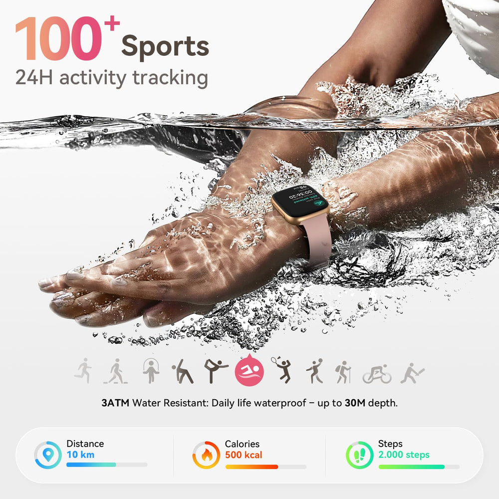 Tensky smart watch for women 3ATM water resistance supports swimming.