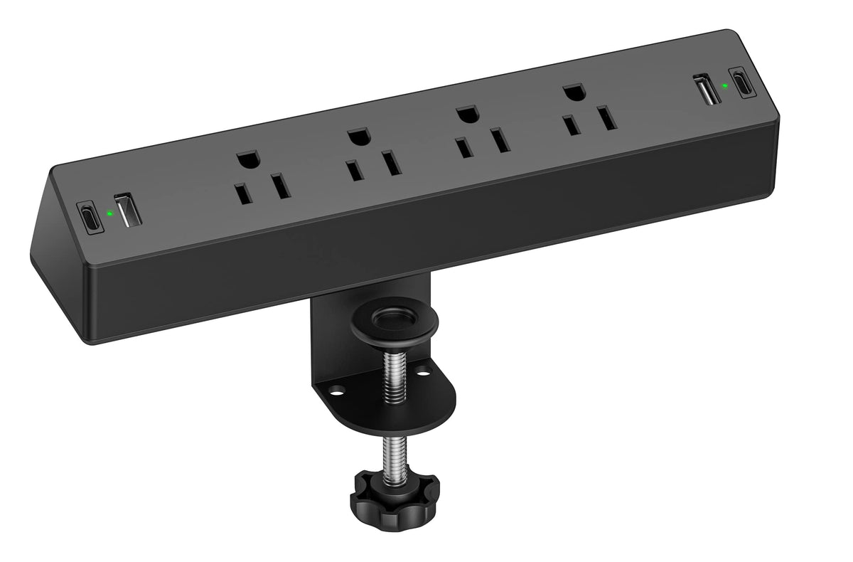 TenTrend desk clamp power strip side view keeps cords organized