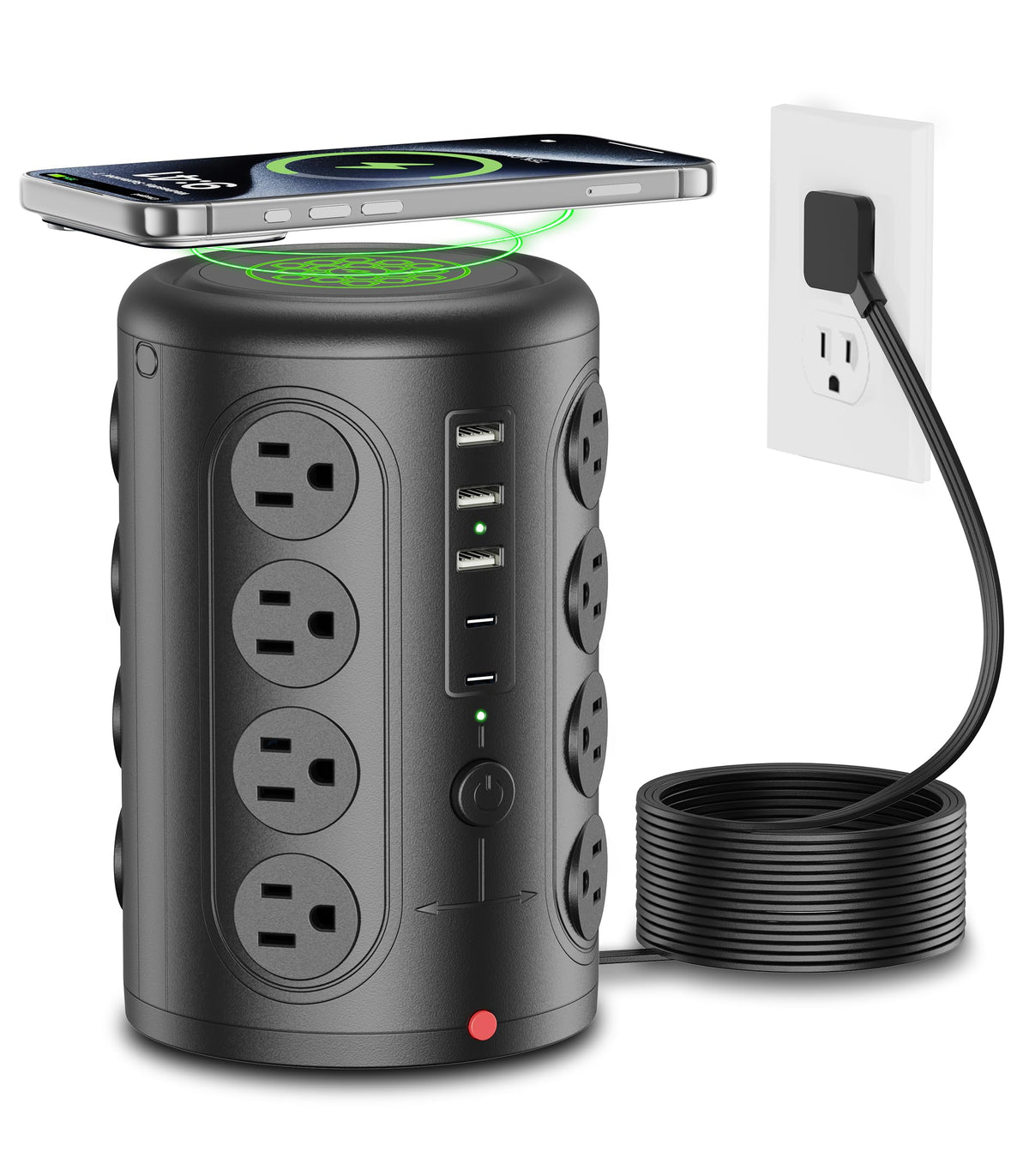 TenTrend power strip tower with 16 outlets for organized home charging.