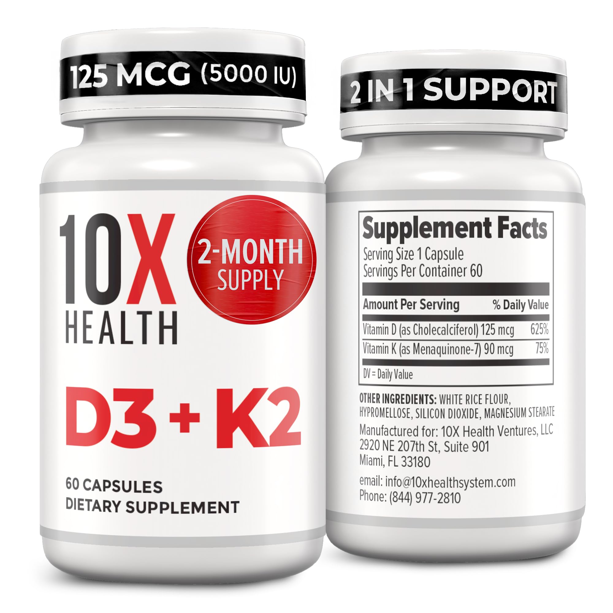 TenX Health System D3K2 bottle with label supports daily bone health