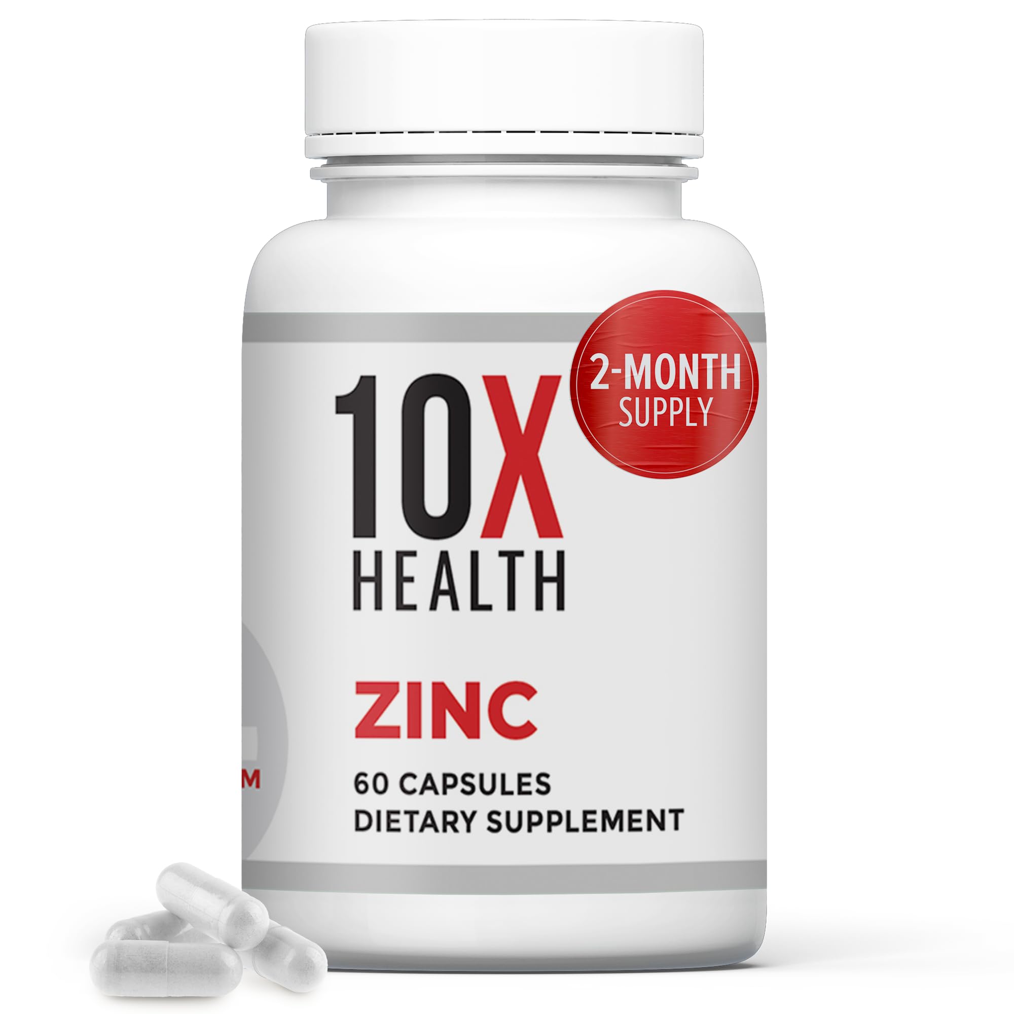 10X Health System zinc supplements bottle front with 60 capsules for daily immune support