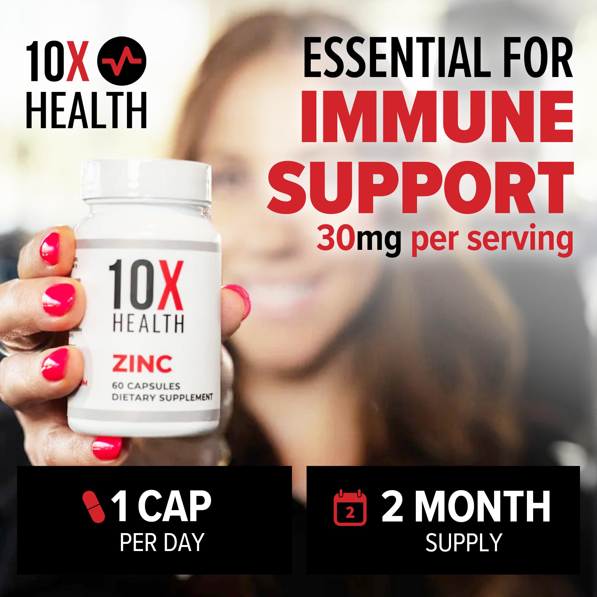 10X Health System zinc bottle side reveals high-quality, allergen-free formula