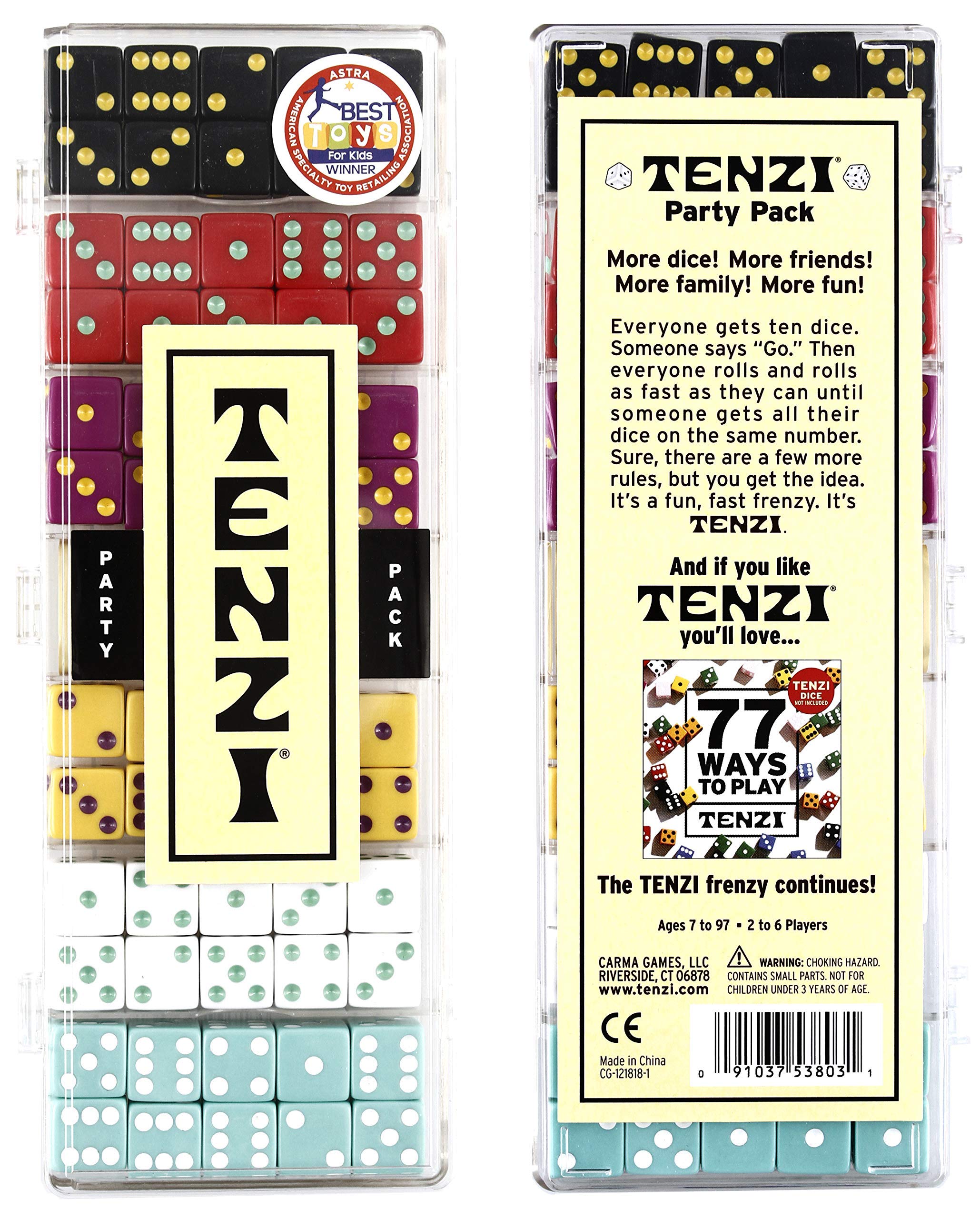Instructions card with nine TENZI play modes