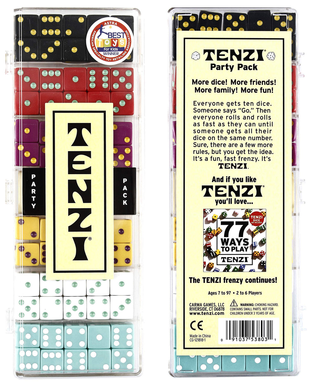 Instructions card with nine TENZI play modes