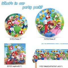 TEOY Mario party tablecover sets a themed backdrop and simplifies cleanup after the party.