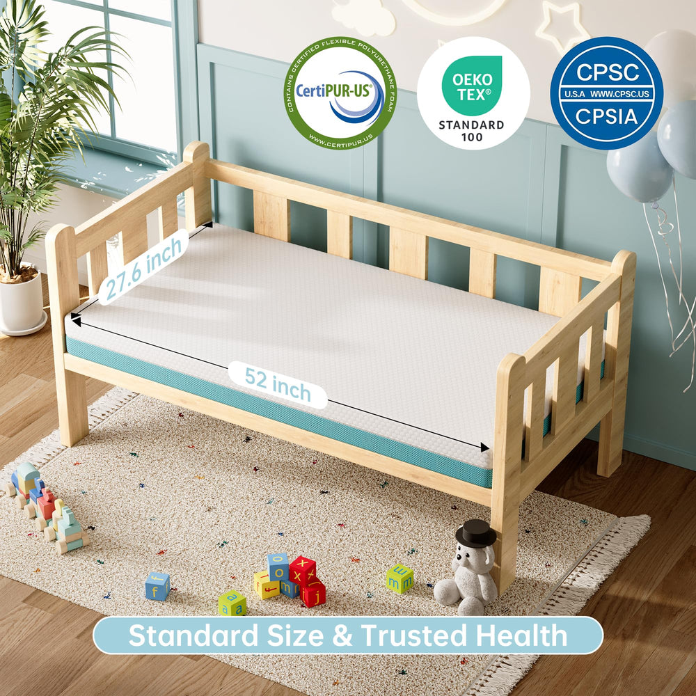 TeQsli crib mattress measures 52x27-5 inches for standard cribs