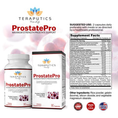 Teraputics ProstatePro ingredient label highlights 33 herbs and vitamins.