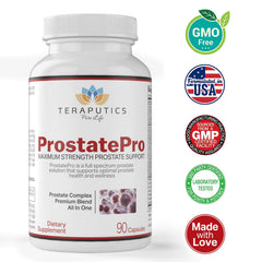 Teraputics ProstatePro with saw palmetto berries highlighted for potential prostate support.