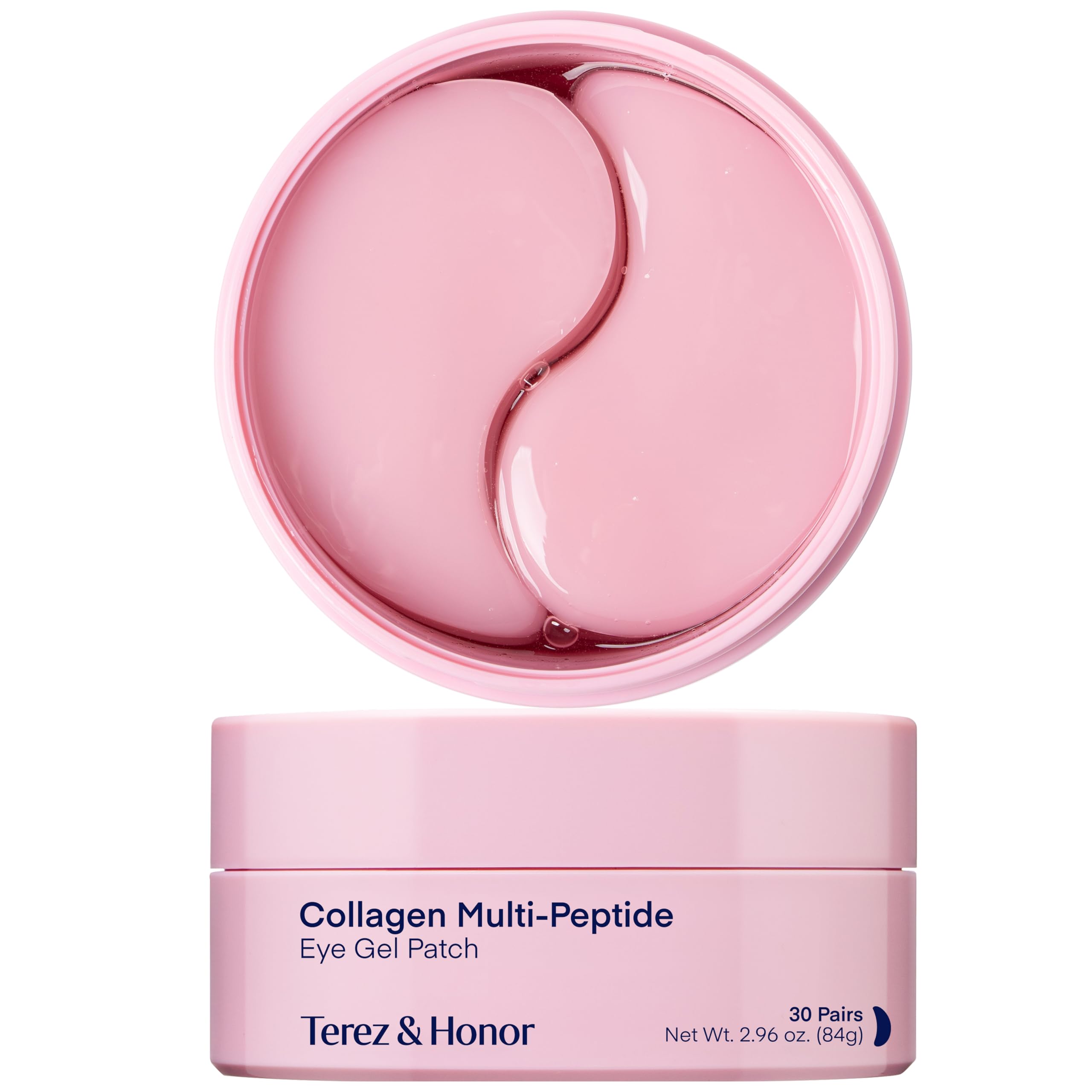 TEREZ & HONOR peptide collagen under-eye patches on pink packaging provide deep hydration.
