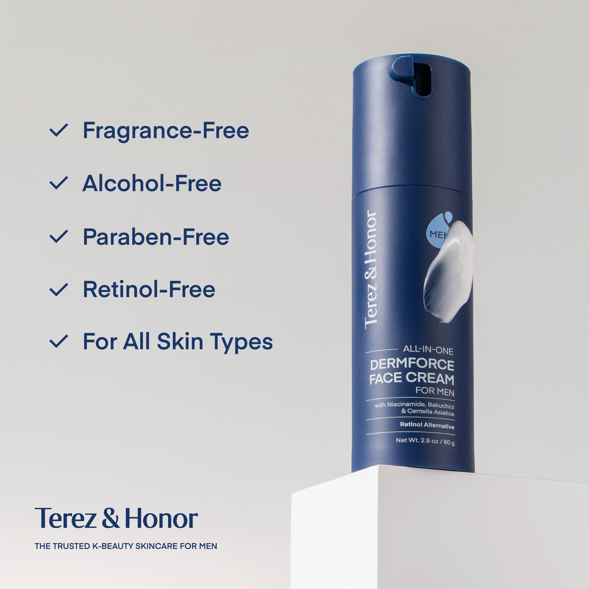 Clean packaging design of TEREZ & HONOR DermForce 6-in-1 cream.