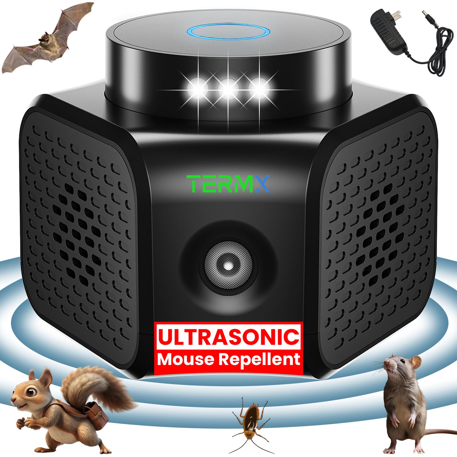Termx Ultrasonic Pest Repeller front view, compact design for home use