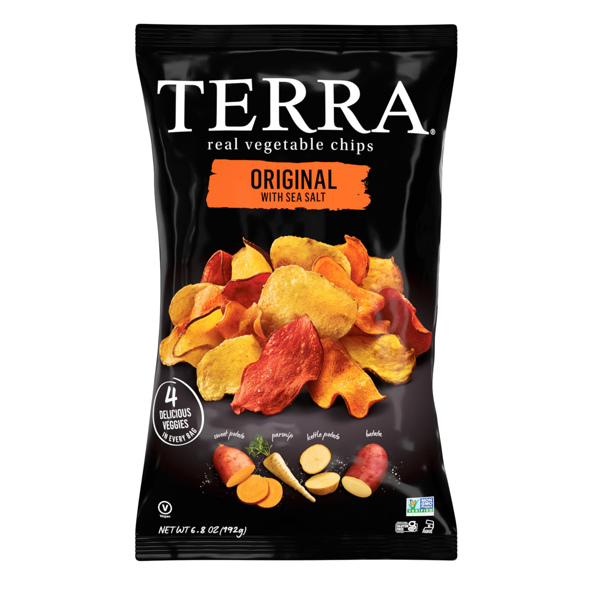 Terra Original Sea Salt bag front shows vibrant veggies for a savory snack.