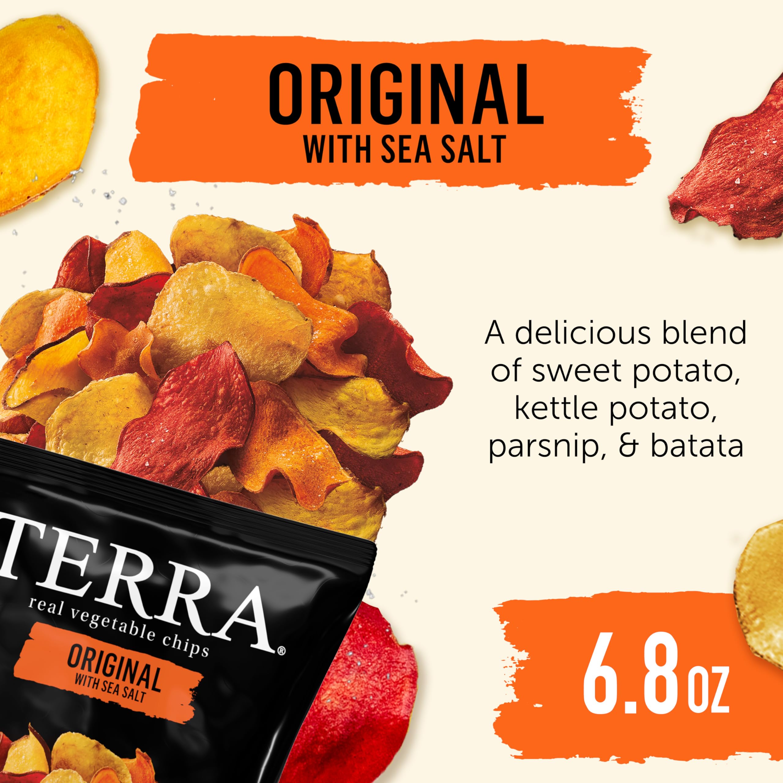 Terra Original Sea Salt chips packaging highlights non-GMO ingredients.