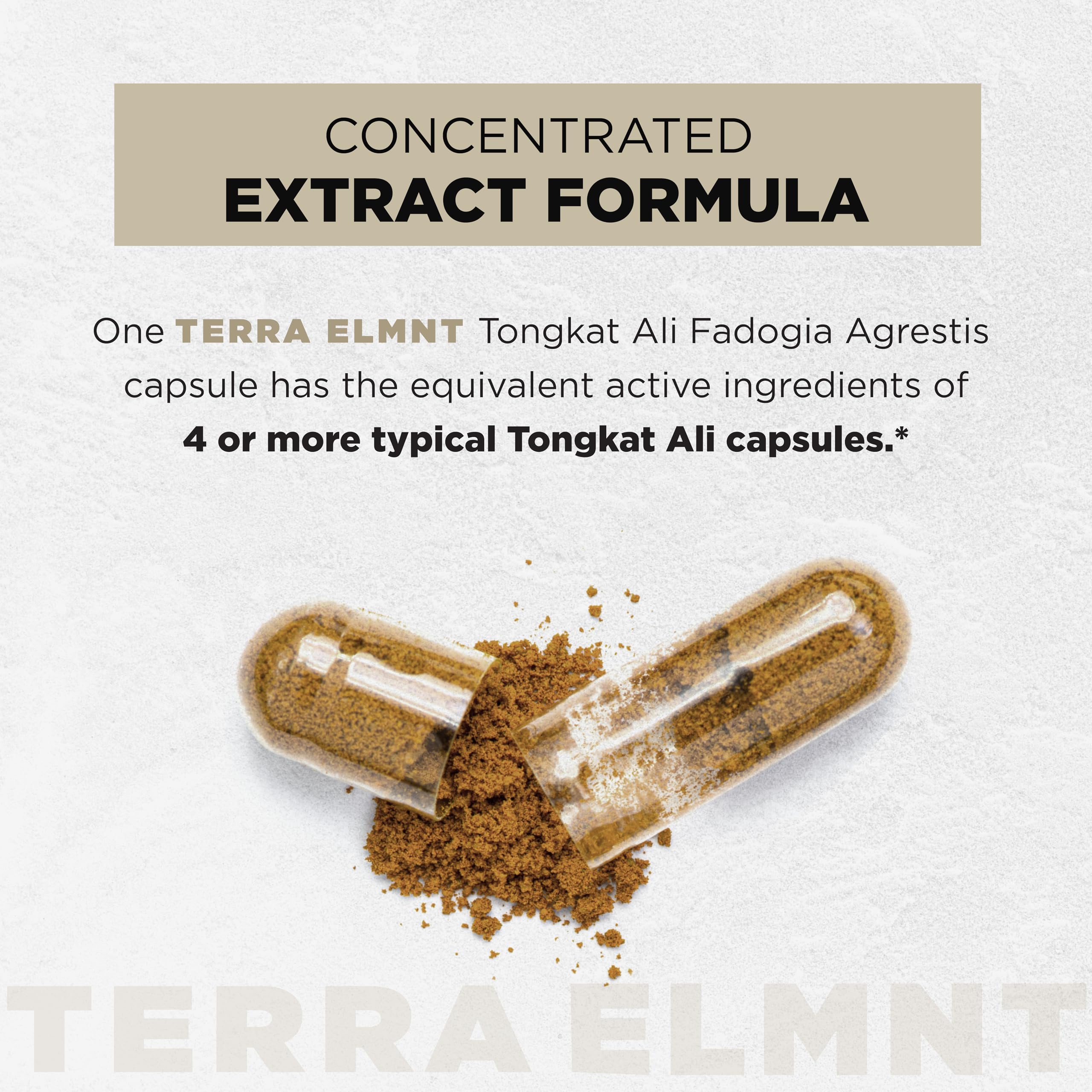 Terra Elmnt Tongkat Ali with 10% Eurycomanone for potent male wellness.
