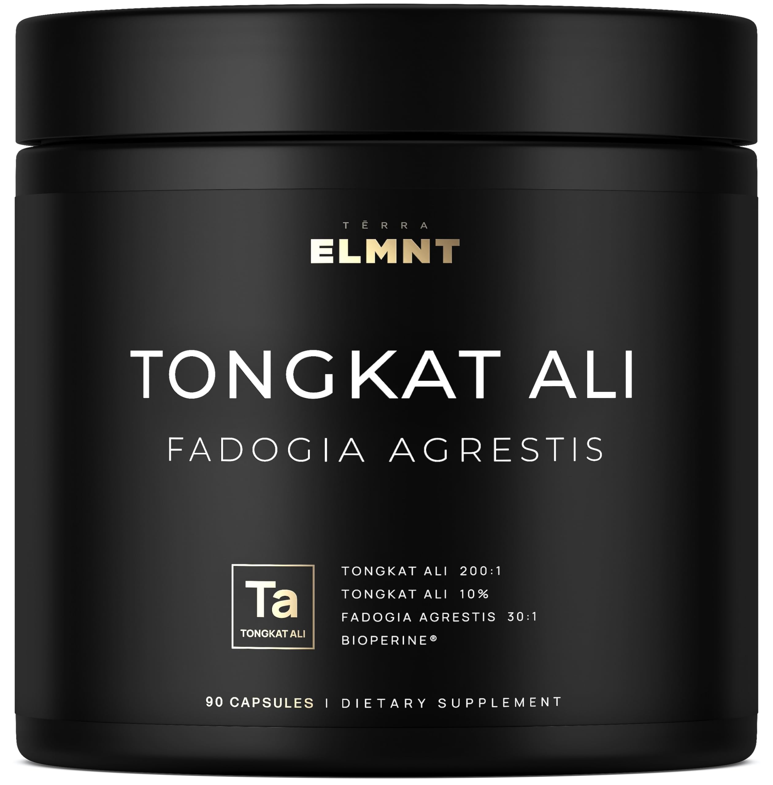 Terra Elmnt 200x Strength Tongkat Ali capsules for focused energy during workouts.