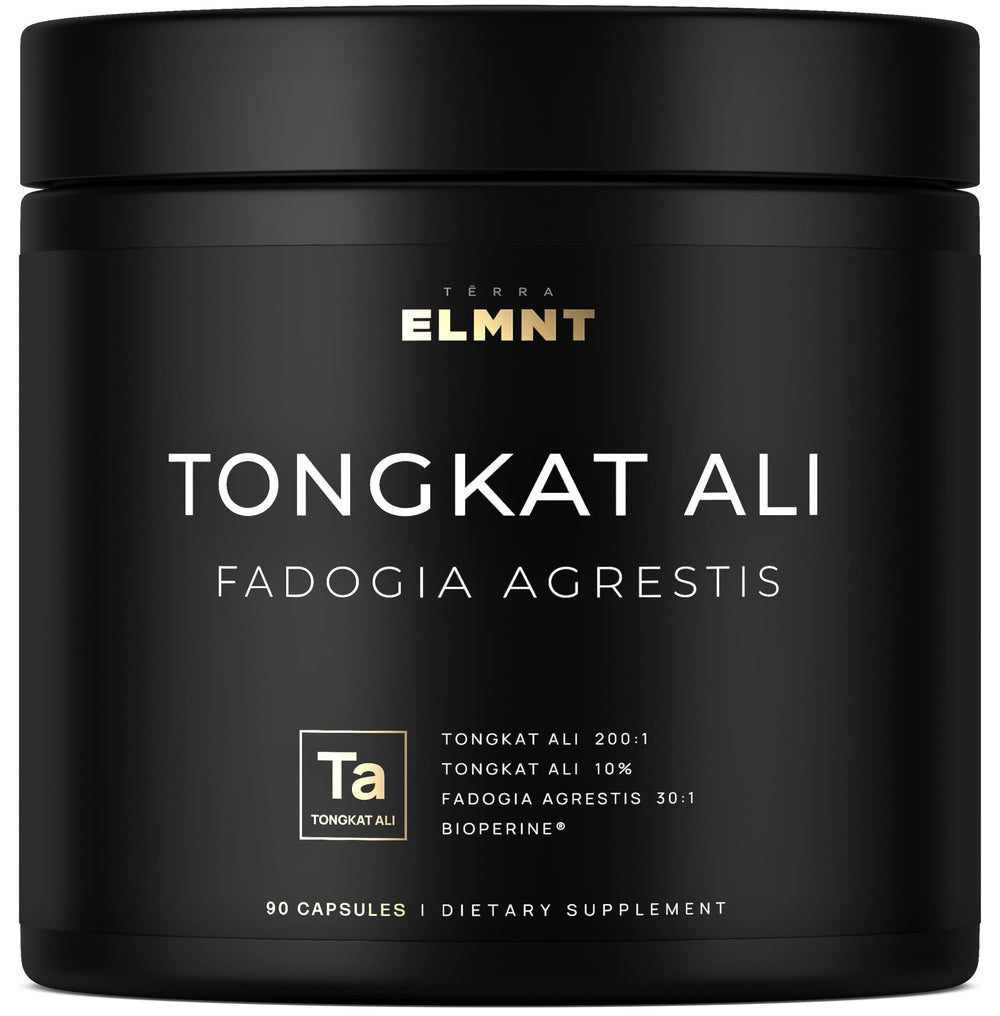 Terra Elmnt 200x Strength Tongkat Ali capsules for focused energy during workouts.
