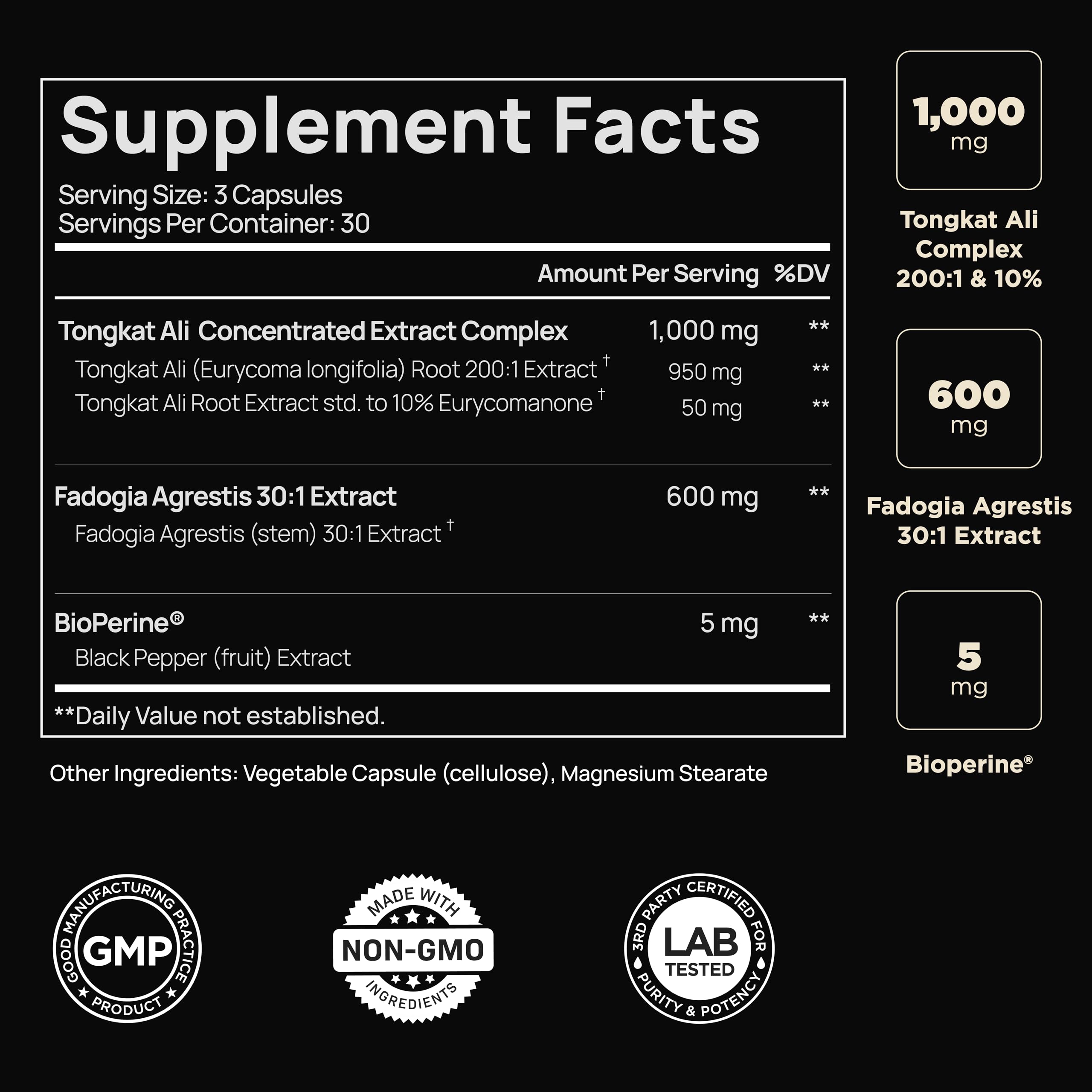 Terra Elmnt 30x Fadogia Agrestis extract capsules for endurance support.