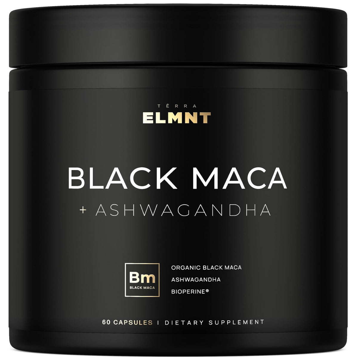 Terra Elmnt Black Maca capsules bottle for daily stamina