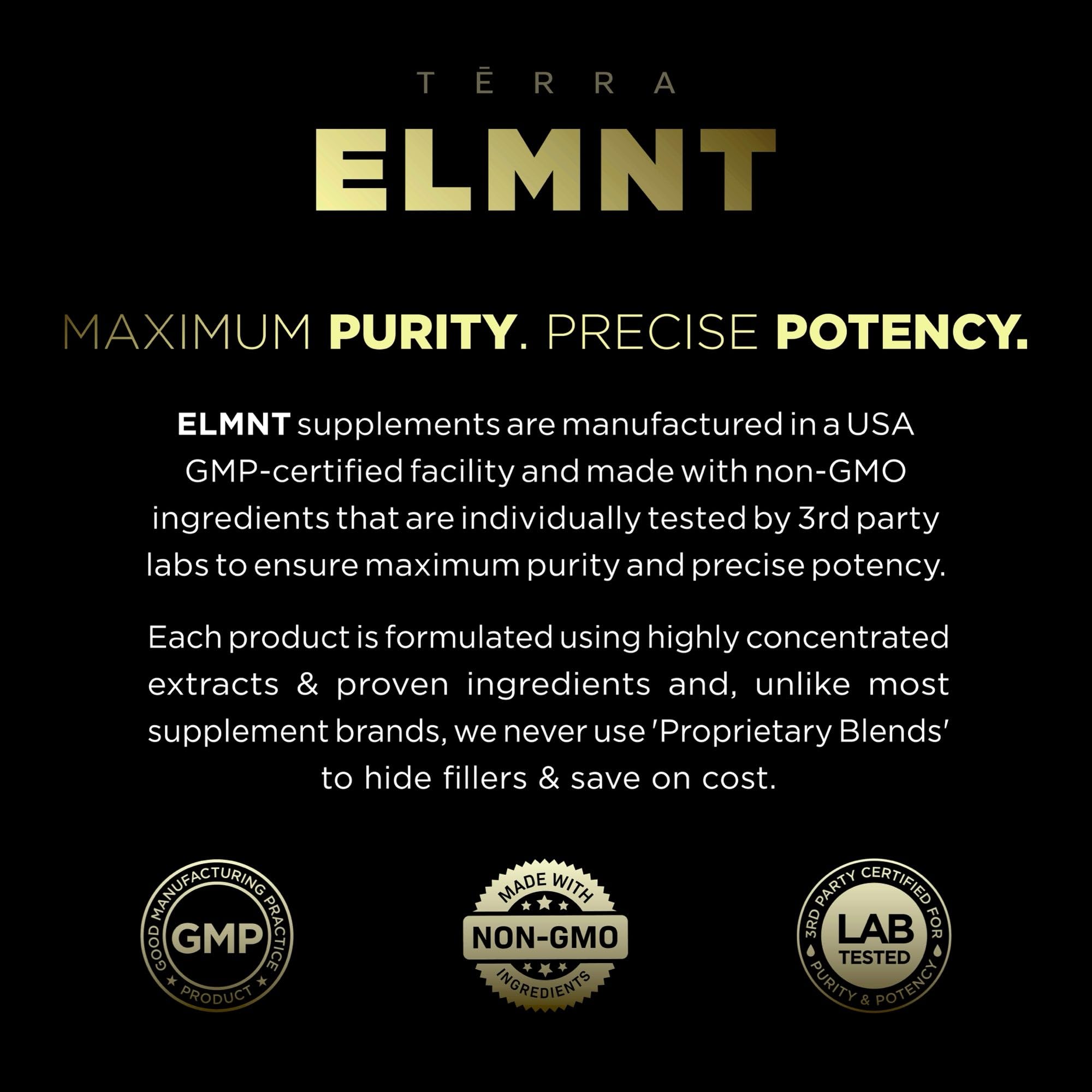 Terra Elmnt daily-dosed bottle for easy supplementation on the go.