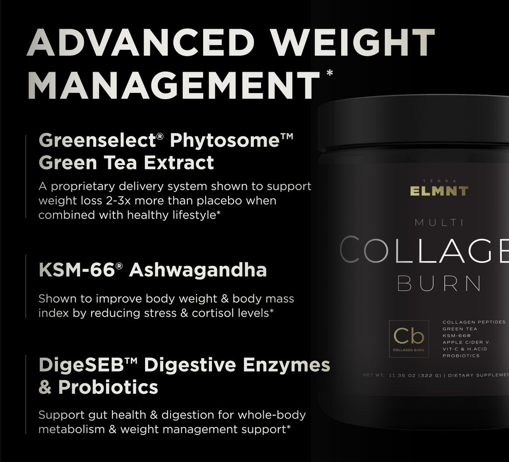 Terra Elmnt ELMNT Burn box features DigeSEB digestive enzymes for gut health