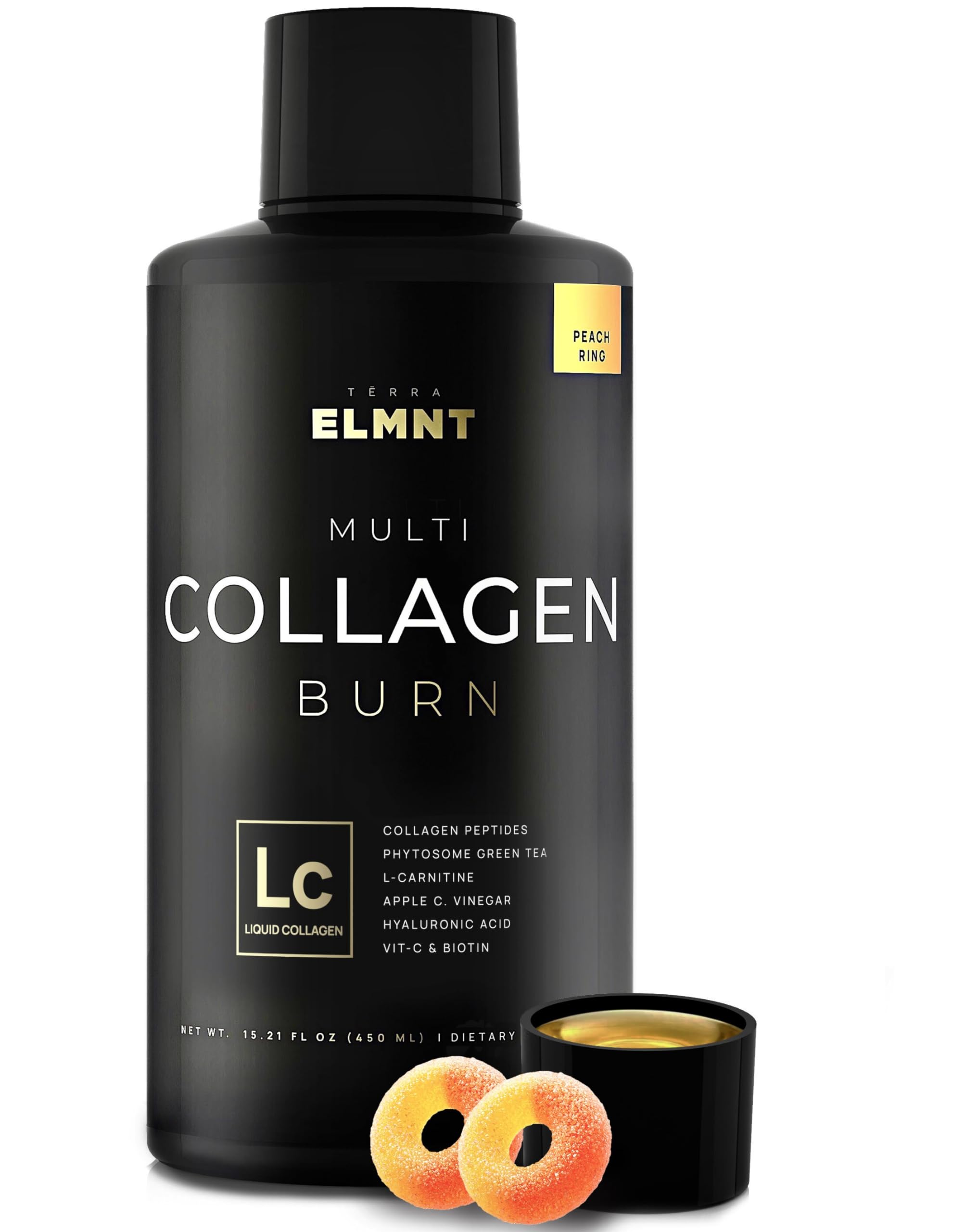 Terra Elmnt Peach Ring liquid collagen shot for daily beauty support.