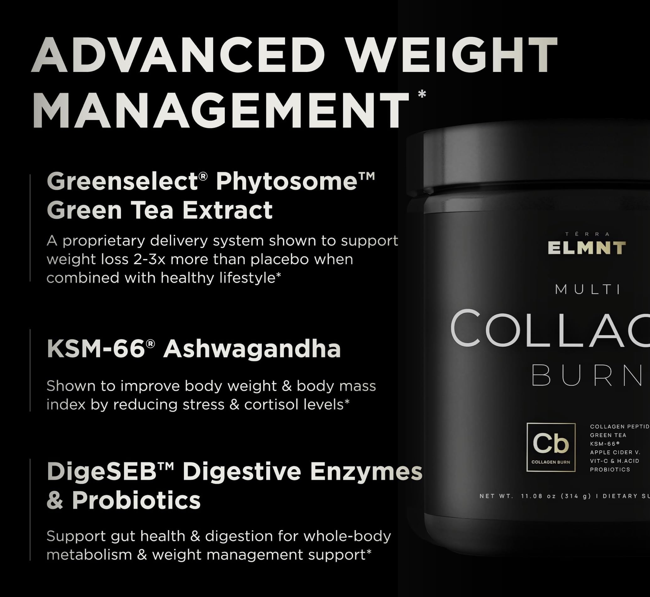 TERRA ELMNT Collagen Burn beside glass of water for a simple daily routine