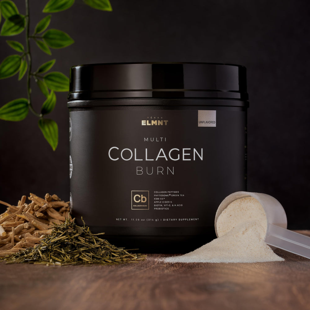 TERRA ELMNT Collagen Burn label close-up with unflavored formula