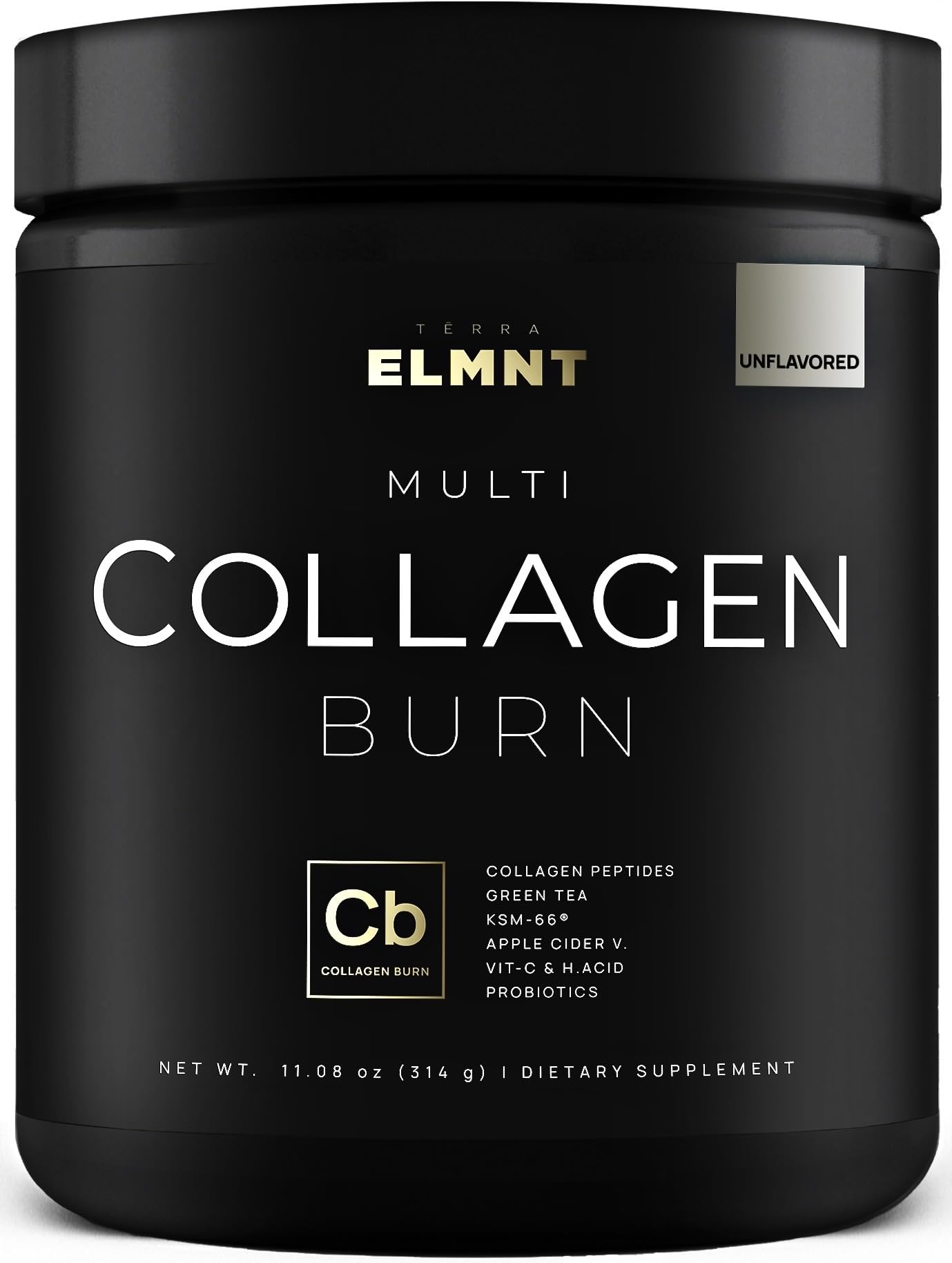 TERRA ELMNT Super Multi Collagen Burn tub showing premium blend for skin and hair health