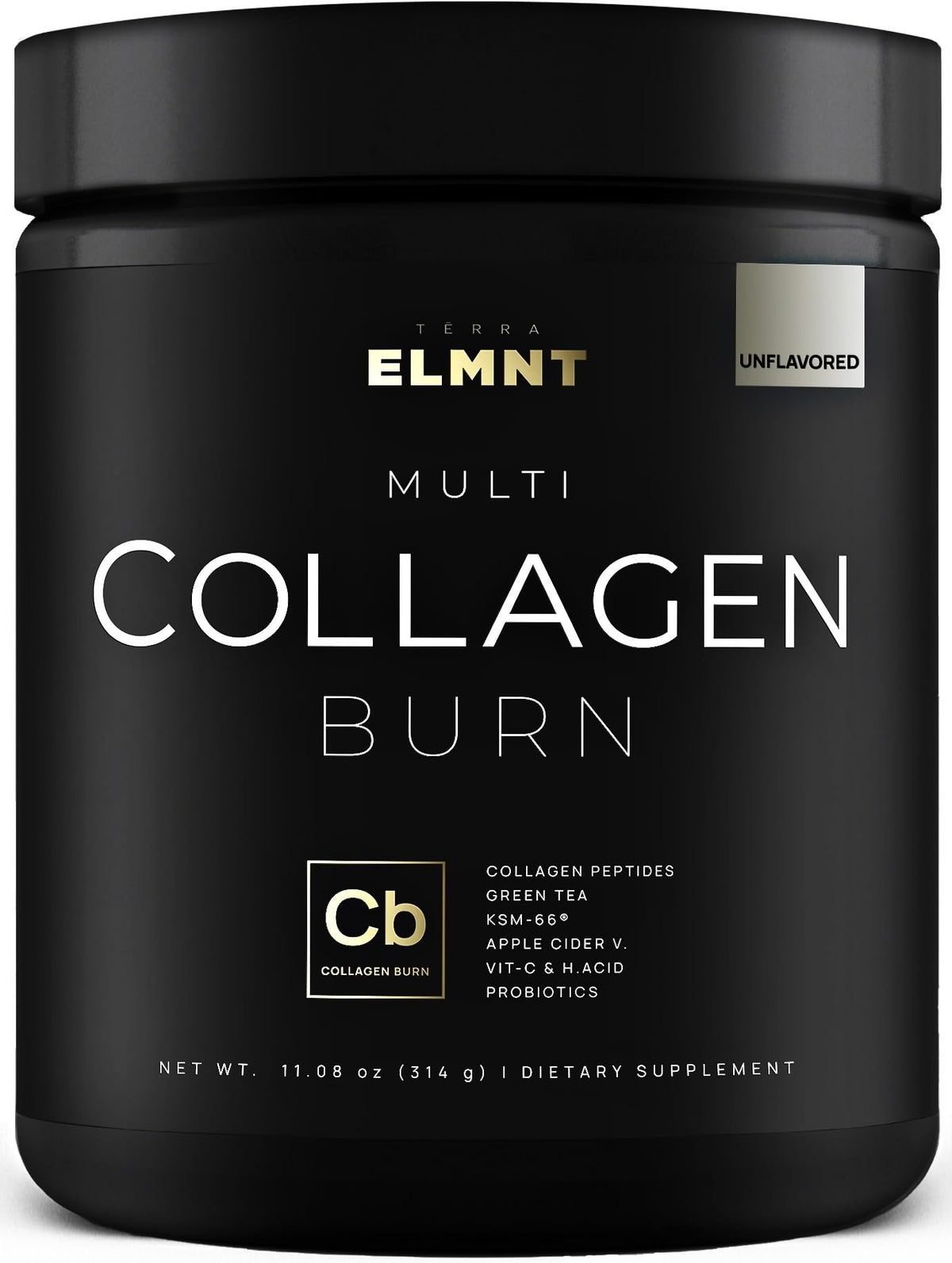 TERRA ELMNT Super Multi Collagen Burn tub showing premium blend for skin and hair health