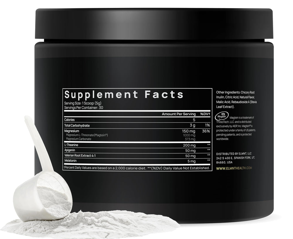 Terra Elmnt Triple Sleep powder being stirred into a glass for sleep support.
