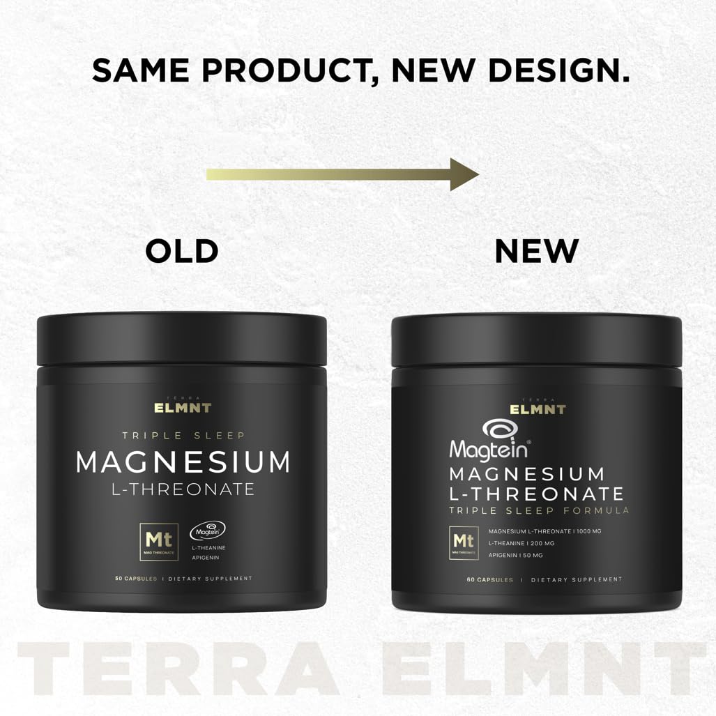 Terra Elmnt Triple Sleep capsules closeup shows Theanine and Apigenin for calm focus