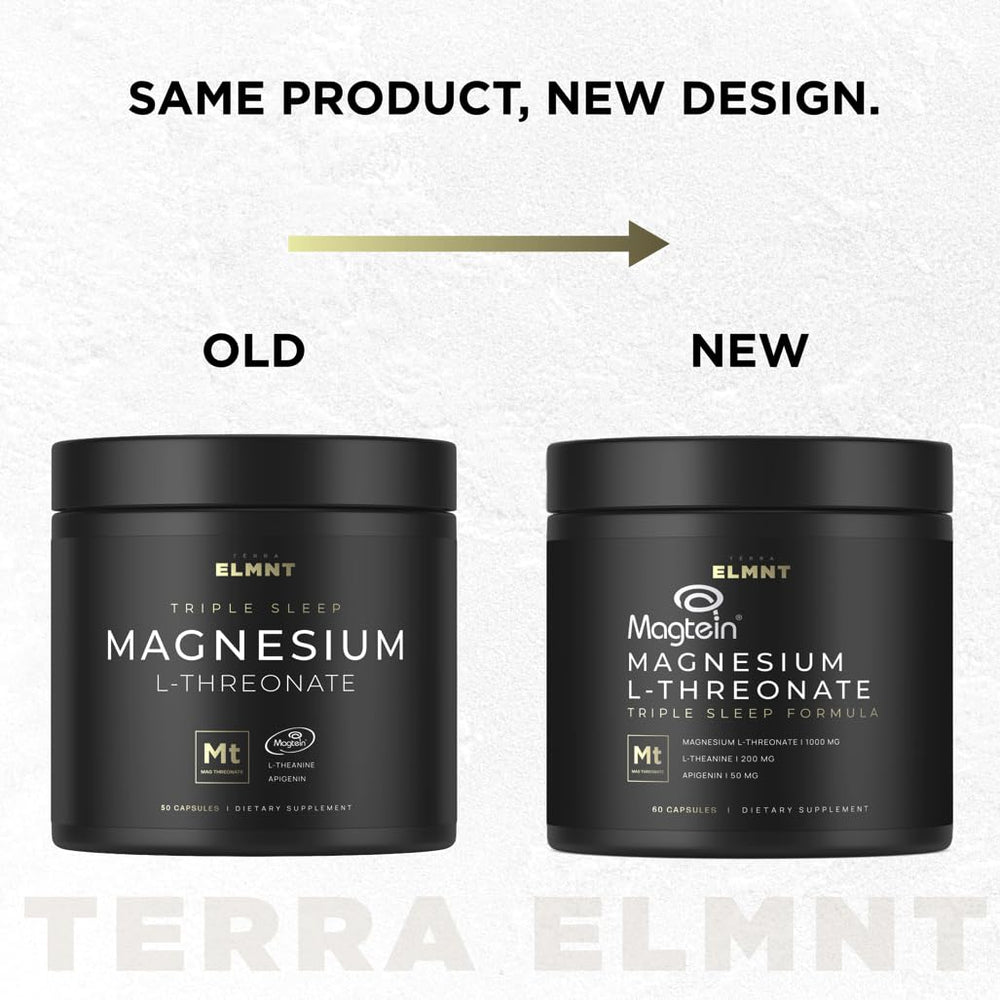 Terra Elmnt Triple Sleep capsules closeup shows Theanine and Apigenin for calm focus