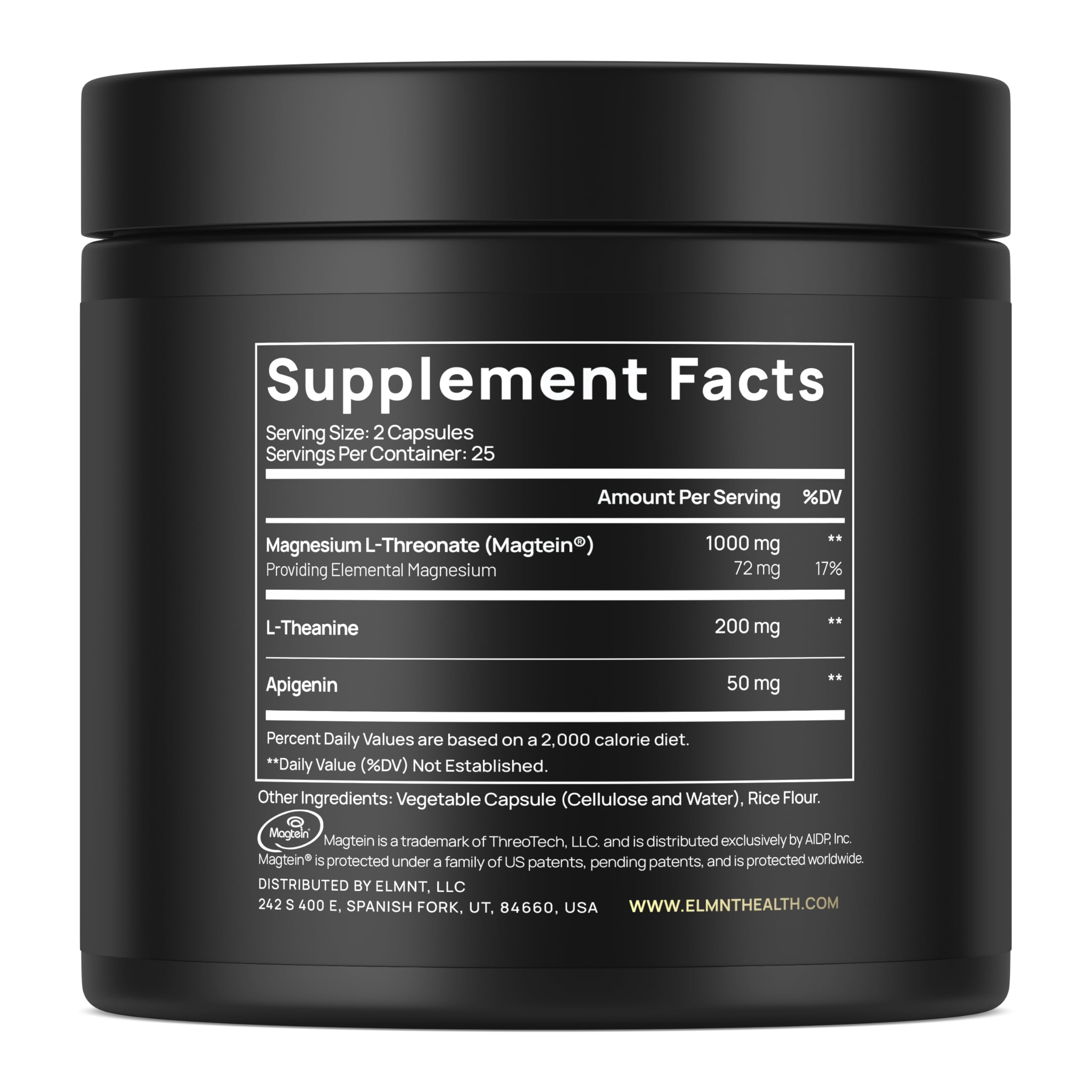 Terra Elmnt Triple Sleep ingredients panel emphasizes Magtein and non-GMO purity