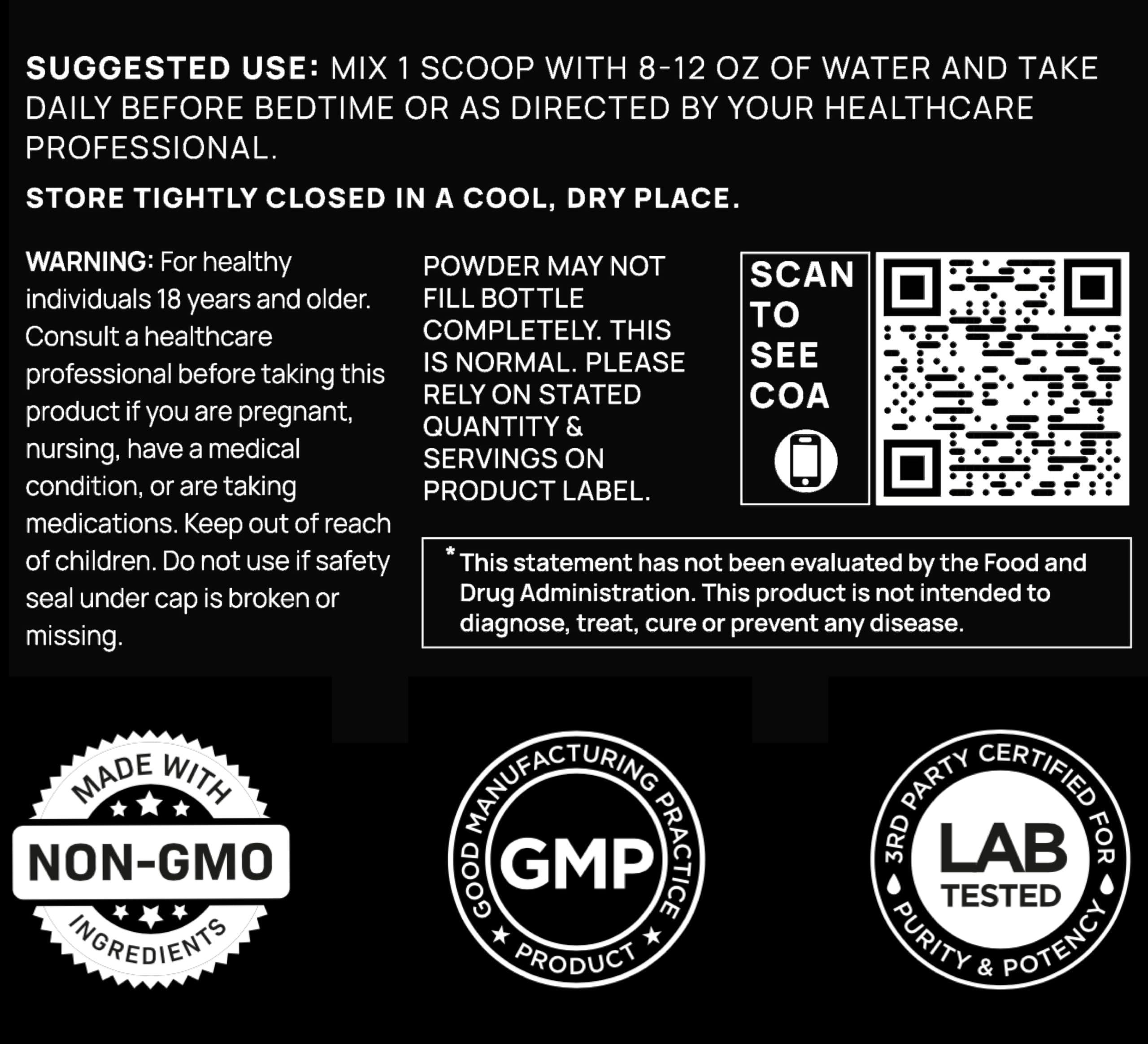 Terra Elmnt Triple Sleep QR code links to lab test results.