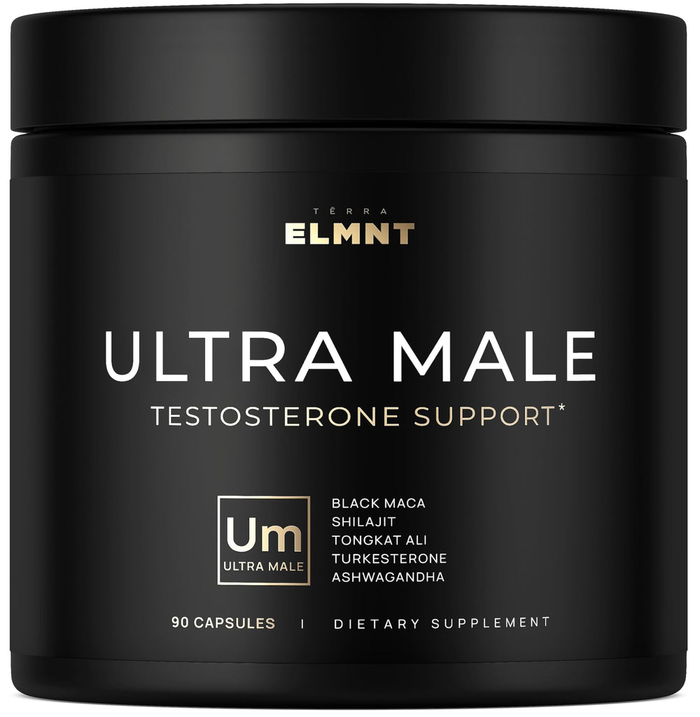 Terra Elmnt Ultra Male bottle front shows premium testosterone support.