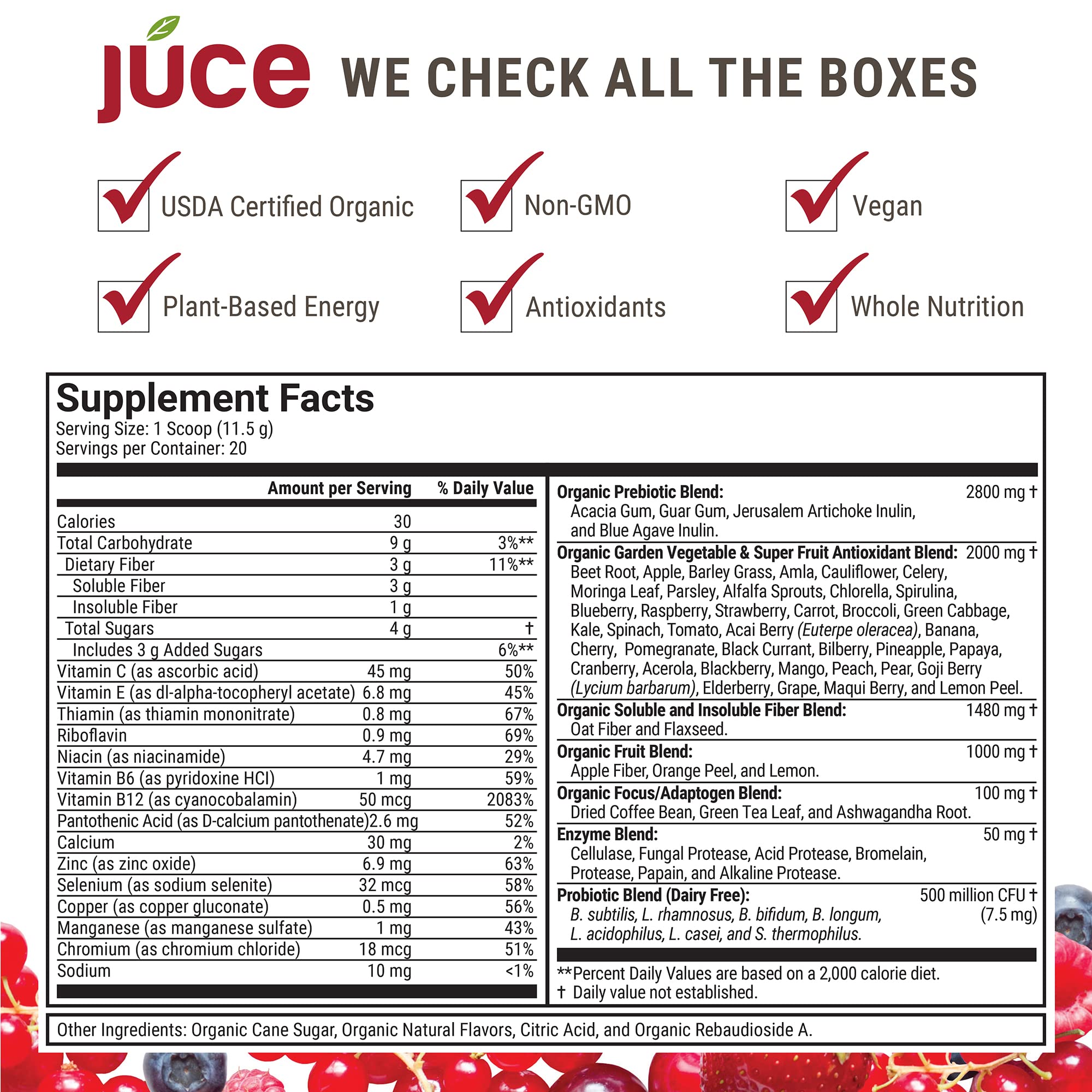 Terra Kai JUCE Reds bottle closeup highlighting organic ingredients for daily wellness.